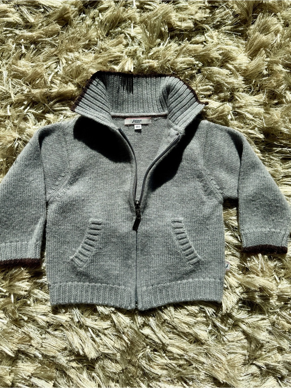 Jacadi Paris Kids Gray Knit Zip-Up Cardigan Sweater
